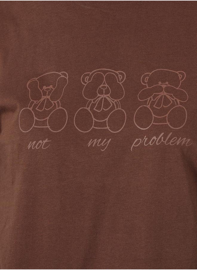 Styli Women Brown Bear Graphic Print Short Sleeve Oversized T-Shirtâ€‹  - Image 3