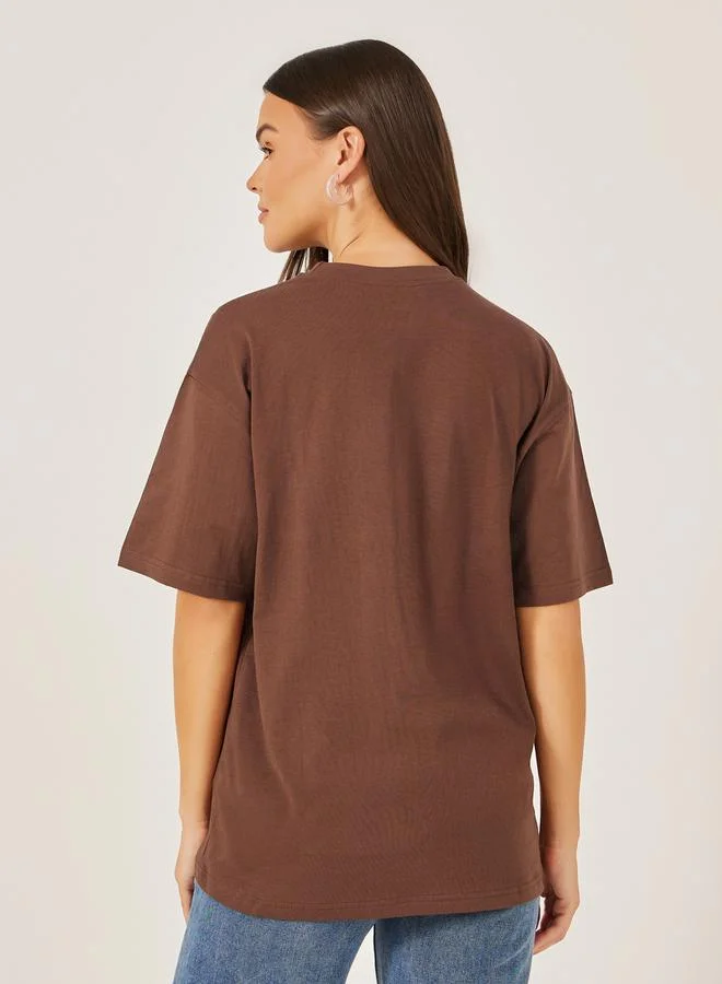 Styli Women Brown Bear Graphic Print Short Sleeve Oversized T-Shirt​