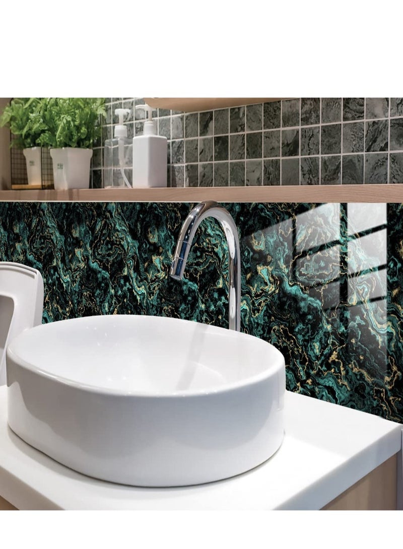 KASTWAVE 20 Pieces Marble Tile Stickers, PVC Waterproof Oil Proof Self Adhesive Wall Stickers, Suitable for Kitchen Bathroom Home Decor (10x10cm Green)  - Image 3