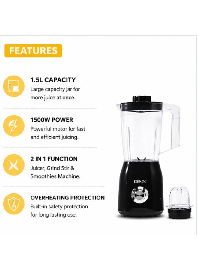 DENX Blender 2 in 1 1500W High Power Juicer Grinder 1.5L Large Capacity Smoothie Maker Kitchen Mixer Multi Function Food Processor DX3216 - Image 3