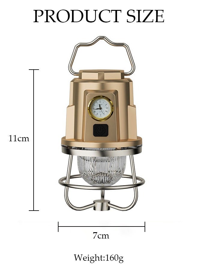 DUNISO Vintage Camping Lantern 3 Lighting Modes Portable Tent Lamp with Clock Tripod Pendant Lamp Hanging Hook Rechargeable USB Camping Lights for Home Office Tent Car Emergency Outages - Image 4