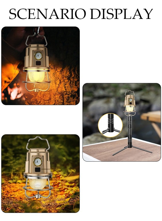 DUNISO Vintage Camping Lantern 3 Lighting Modes Portable Tent Lamp with Clock Tripod Pendant Lamp Hanging Hook Rechargeable USB Camping Lights for Home Office Tent Car Emergency Outages - Image 5