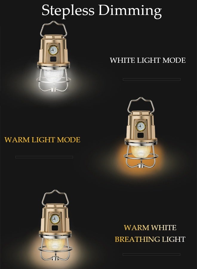 DUNISO Vintage Camping Lantern 3 Lighting Modes Portable Tent Lamp with Clock Tripod Pendant Lamp Hanging Hook Rechargeable USB Camping Lights for Home Office Tent Car Emergency Outages - Image 2