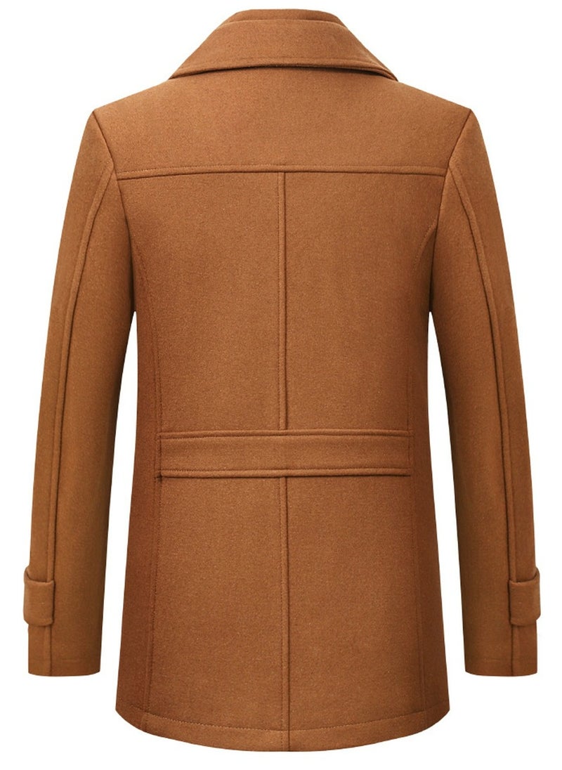 Loquat - Men's Woolen Casual Coat Slim Fit Double Collar Jacket Overcoat with Pockets Camel - Image 1