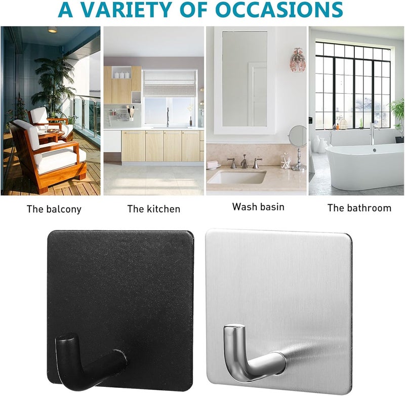 KICHOUSE Bathroom Towel Hooks Wall Mount 4pcs Adhesive Metal Hooks Brushed and Black Coating Heavy Duty Self-Adhesive Hand Towel Bathroom and Door Use - Image 3