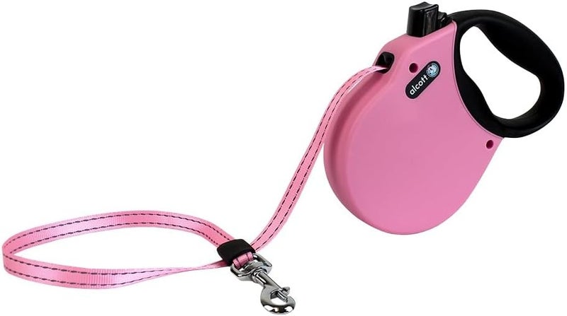 alcott Adventure Retractable Reflective Belt Leash, 16' Long, Medium for Dogs Up to 65 lbs, Pink with Black Soft Grip Handle - Image 1