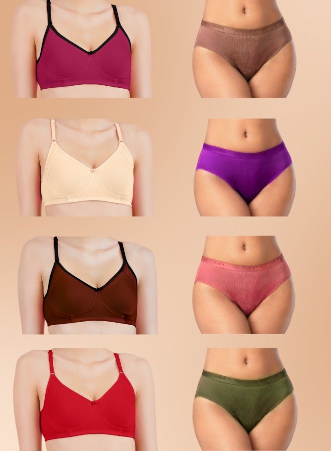 Brida Ladies Cotton Full Coverage Non-Padded Bra & Solid Panties Combo - Celebra Mould & Bella (Colours & Print May Vary) - Image 1