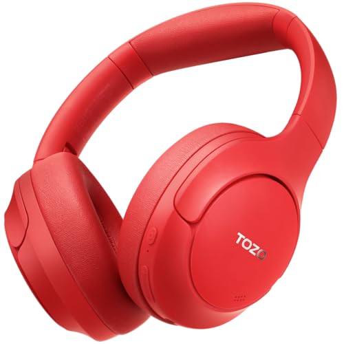 TOZO HT2 Hybrid Active Noise Cancelling Headphones, Wireless Over Ear Bluetooth Headset, 60H Playtime, Hi-Res Audio Custom EQ via App Deep Bass Comfort Fit Ear Cups, for Home Office Travel Red - Image 1
