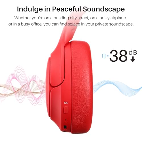 TOZO HT2 Hybrid Active Noise Cancelling Headphones, Wireless Over Ear Bluetooth Headset, 60H Playtime, Hi-Res Audio Custom EQ via App Deep Bass Comfort Fit Ear Cups, for Home Office Travel Red - Image 3
