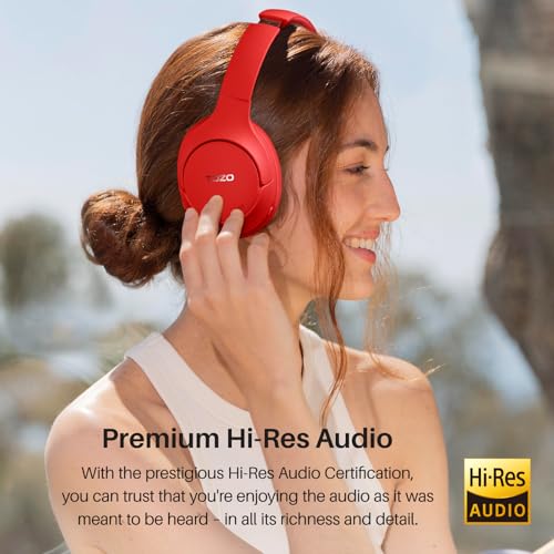 TOZO HT2 Hybrid Active Noise Cancelling Headphones, Wireless Over Ear Bluetooth Headset, 60H Playtime, Hi-Res Audio Custom EQ via App Deep Bass Comfort Fit Ear Cups, for Home Office Travel Red - Image 2