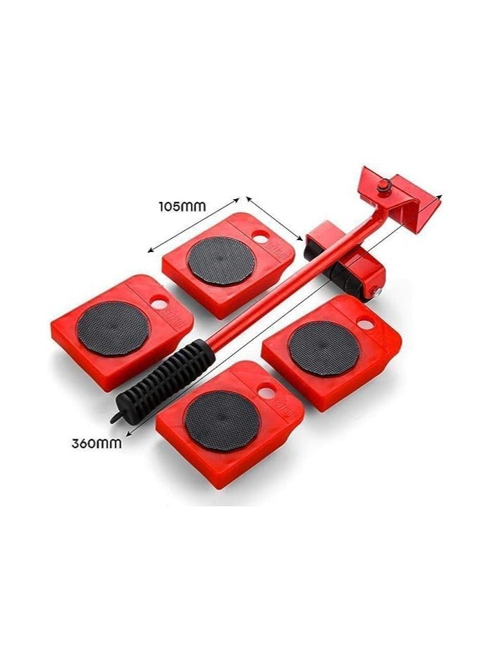 مجموعة رافعة لنقل الاثاث مع 4 قطع بعجلات انزلاقية تتحمل حتى 150 كجم للكنبة والثلاجة والغسالة والسرير 5 قطع - احمر - Image 4