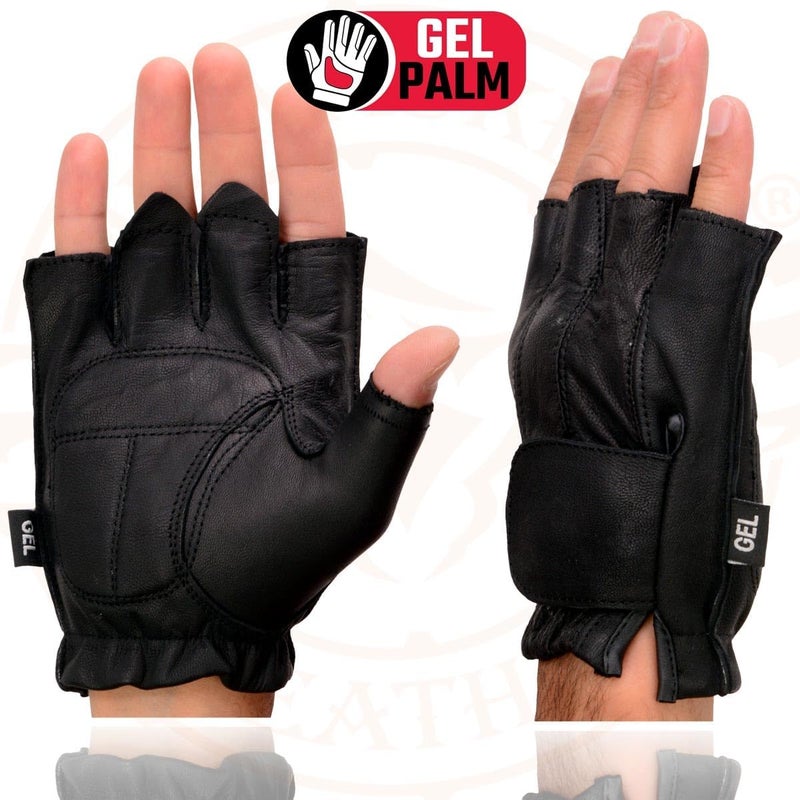 Milwaukee Leather ميلووكي ليدر SH442 قفازات يد للدراجات النارية للرجال من الجلد الأسود مع راحة اليد المبطنة بالجيل بدون أصابع مع جلد أصلي ناعم - Image 4
