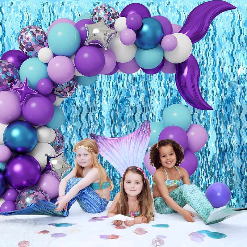Budicool Wavy Tinsel Foil Fringe Curtains Teal Blue Streamers Backdrop for Ocean Themed Party Blue Birthday Under The Sea Party Decorations(2 Pack,3.2 ft x 6.6 ft) - Image 4