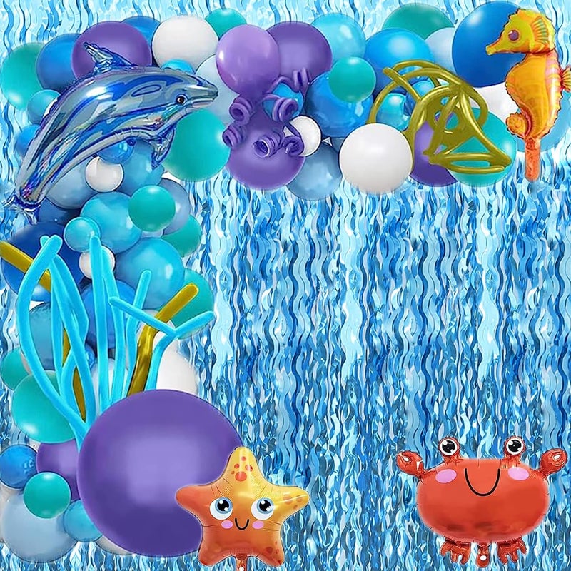 Budicool Wavy Tinsel Foil Fringe Curtains Teal Blue Streamers Backdrop for Ocean Themed Party Blue Birthday Under The Sea Party Decorations(2 Pack,3.2 ft x 6.6 ft) - Image 5