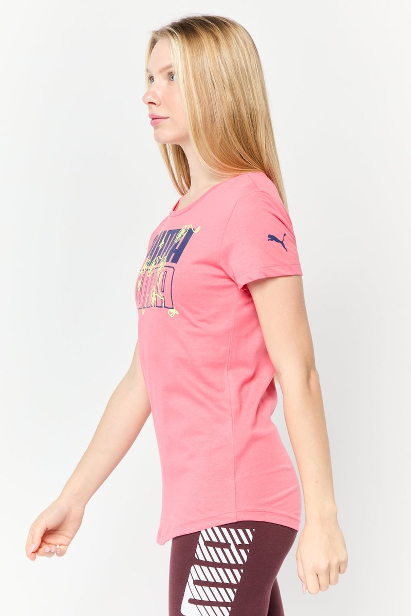 PUMA تي شيرتات نسائية بقصة عادية بأكمام قصيرة، لون أحمر باهت - Image 2