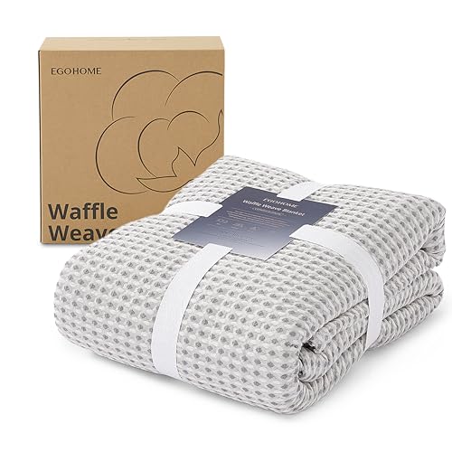 EGOHOME 100% Cotton Throw Blanket for Couch,Cotton Waffle Weave Blanket for All Seasons,Soft Lightweight Breathable Jacquard Dual-Tone Textured Blanket-Sleet Grey,50 x 60 Inches - Image 2