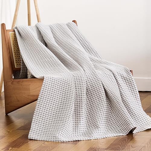 EGOHOME 100% Cotton Throw Blanket for Couch,Cotton Waffle Weave Blanket for All Seasons,Soft Lightweight Breathable Jacquard Dual-Tone Textured Blanket-Sleet Grey,50 x 60 Inches - Image 5