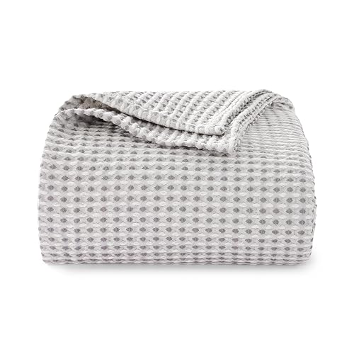 EGOHOME 100% Cotton Throw Blanket for Couch,Cotton Waffle Weave Blanket for All Seasons,Soft Lightweight Breathable Jacquard Dual-Tone Textured Blanket-Sleet Grey,50 x 60 Inches - Image 1