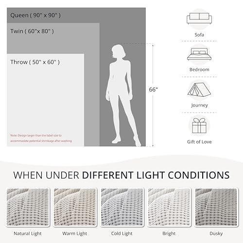 EGOHOME 100% Cotton Throw Blanket for Couch,Cotton Waffle Weave Blanket for All Seasons,Soft Lightweight Breathable Jacquard Dual-Tone Textured Blanket-Sleet Grey,50 x 60 Inches - Image 3