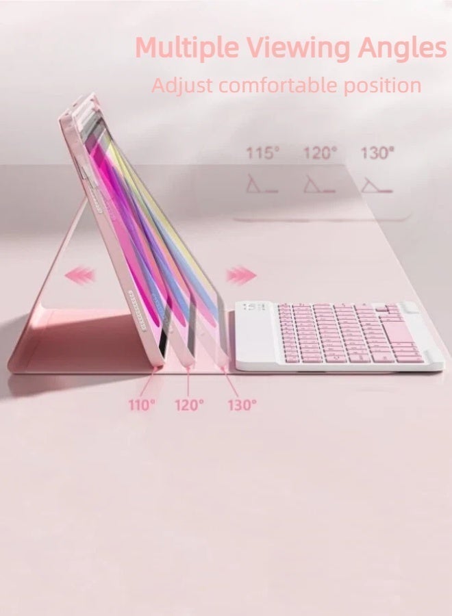 Arabic English Keyboard Case for iPad 11th Generation (A16, 2025) and 10th Generation (2022)​ ， Detachable Bluetooth Keyboard , Stain-Resistant Cover，Portable Lightweight Keyboard Case with Pencil Holder, Combo Set with Desert Keyboard Dust Cover, Tempered Glass Screen Protector， Stylus, Bluetooth Mouse,Pink - Image 3