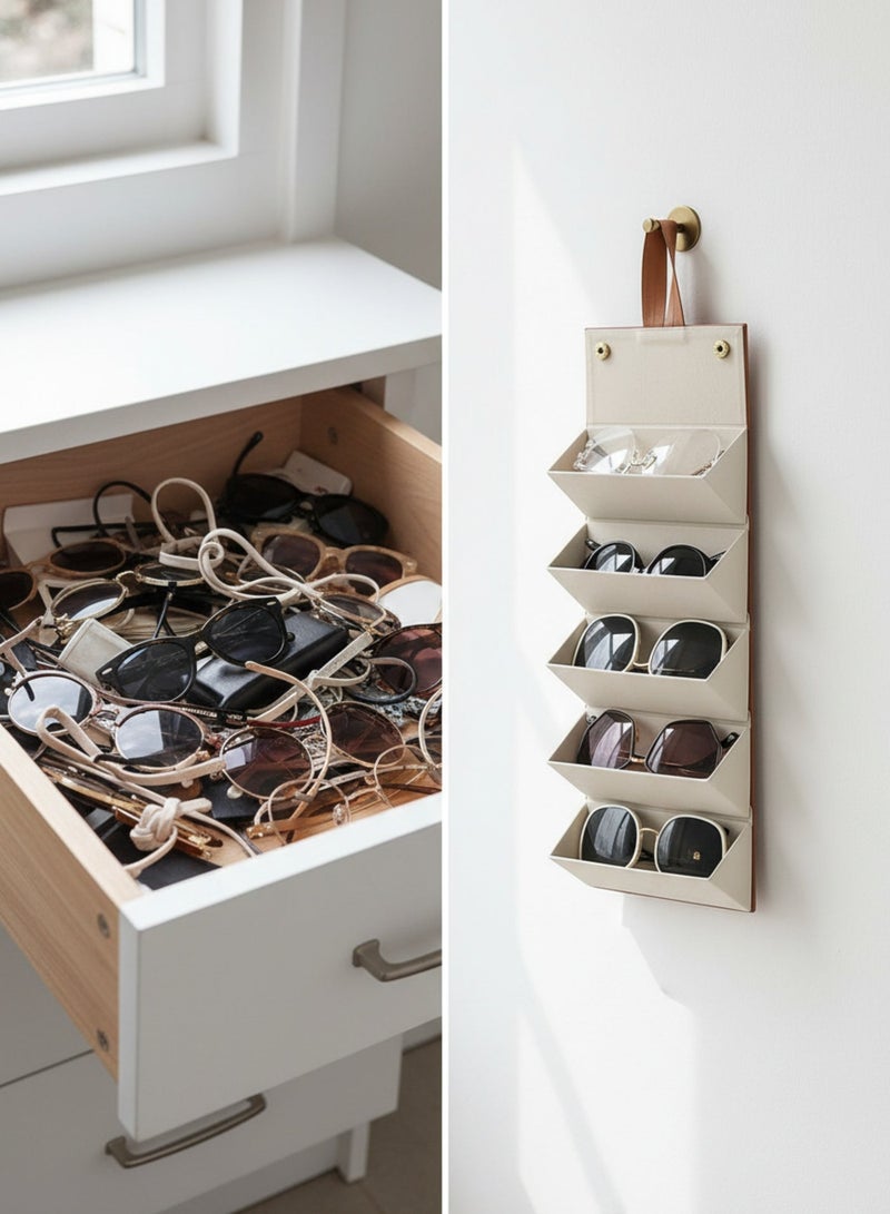 Sunglasses Organizer With 5 Slots - Travel Glasses Case - Foldable Storage Bag - Colors Sent Randomly - Image 3