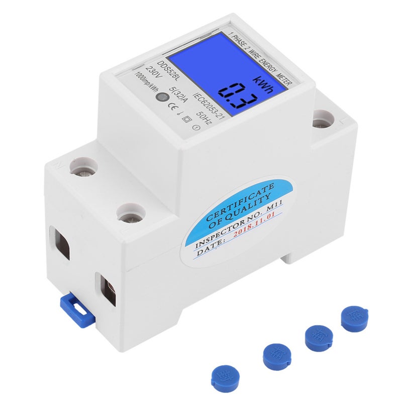 Single Phase Energy Meter 230V AC 5-32A with LCD Display - Precision SMT Technology Positive Active Energy Measurement for DIN Rail Mounting - Image 1