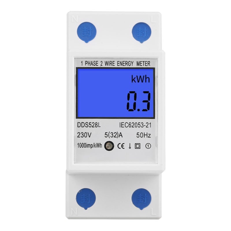 Single Phase Energy Meter 230V AC 5-32A with LCD Display - Precision SMT Technology Positive Active Energy Measurement for DIN Rail Mounting - Image 3