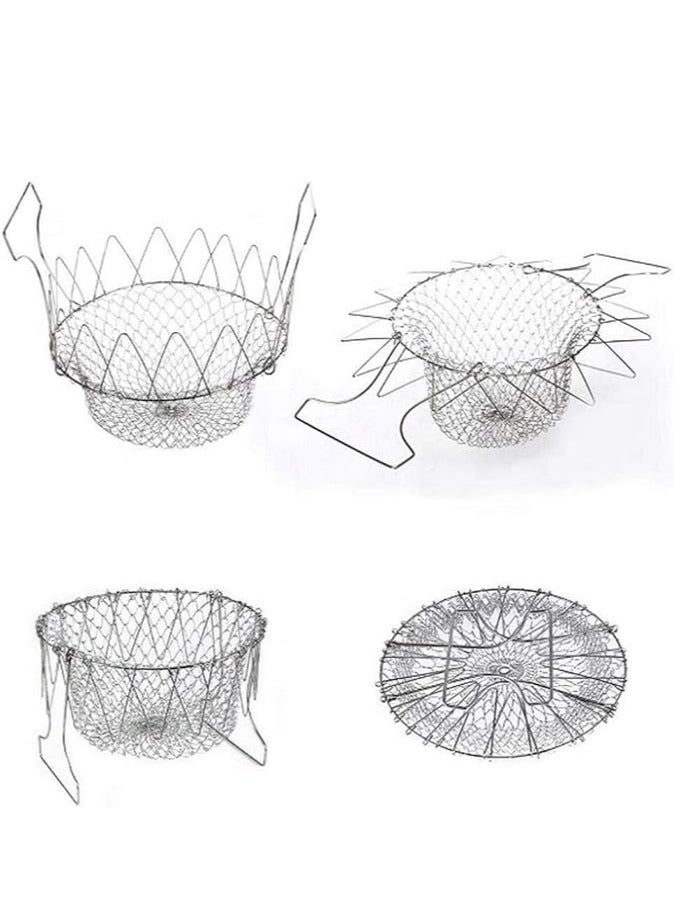 Foldable Stainless Steel Fry Basket Drain Rack Tabletop Fruit Basket Fry Strainer Net Telescopic Folding Basket for Fried Food or Fruits Kitchen Cooking Tool  - Image 2