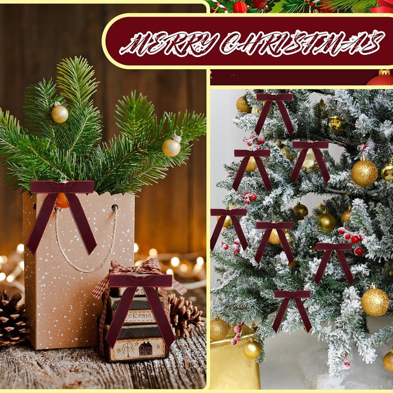 BeapTcely 30 Pcs Christmas Velvet Wreath Bow, 5 x 7 Inch Vintage Velvet Ribbon Bows Rustic Crafts Gift Bows for Indoor Outdoor Wreaths Garland Holiday Xmas Tree Wrapping Crafts (Burgundy Red, Width of 1") - Image 4