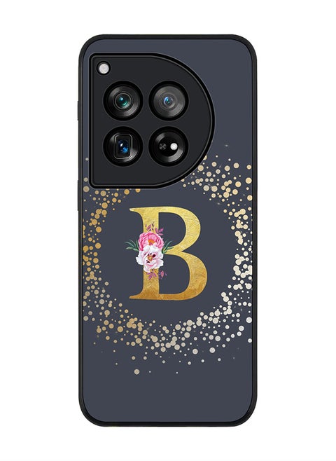 Rugged Black edge case for OnePlus 12R / OnePlus Ace 3 5G, Slim fit Soft Cover - Custom Monogram Initial Letter Floral Pattern Alphabet - B (Grey)