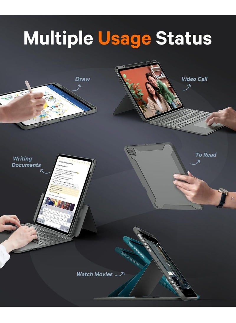 Rugged Keyboard Case for iPad 10th & 11th Generation (A16), Magnetic Detachable Case & 7-Color Backlit,, Smart Trackpad, 15°-180° Adjustable, Portrait/Landscape,  Keyboard for iPad 11th 2025/10th 2022,