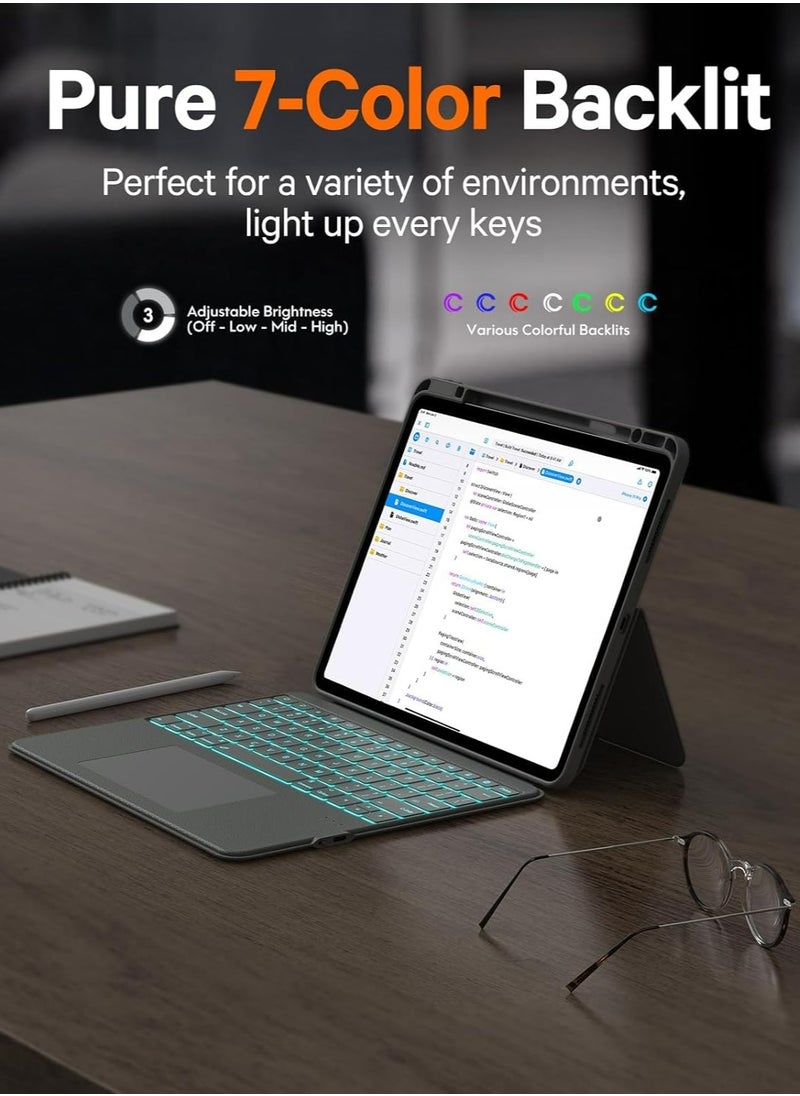 Rugged Keyboard Case for iPad 10th & 11th Generation (A16), Magnetic Detachable Case & 7-Color Backlit,, Smart Trackpad, 15°-180° Adjustable, Portrait/Landscape,  Keyboard for iPad 11th 2025/10th 2022,