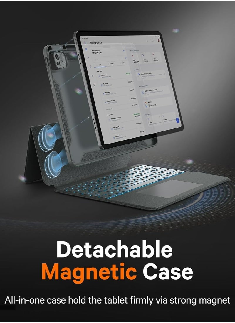 Rugged Keyboard Case for iPad 10th & 11th Generation (A16), Magnetic Detachable Case & 7-Color Backlit,, Smart Trackpad, 15°-180° Adjustable, Portrait/Landscape,  Keyboard for iPad 11th 2025/10th 2022,