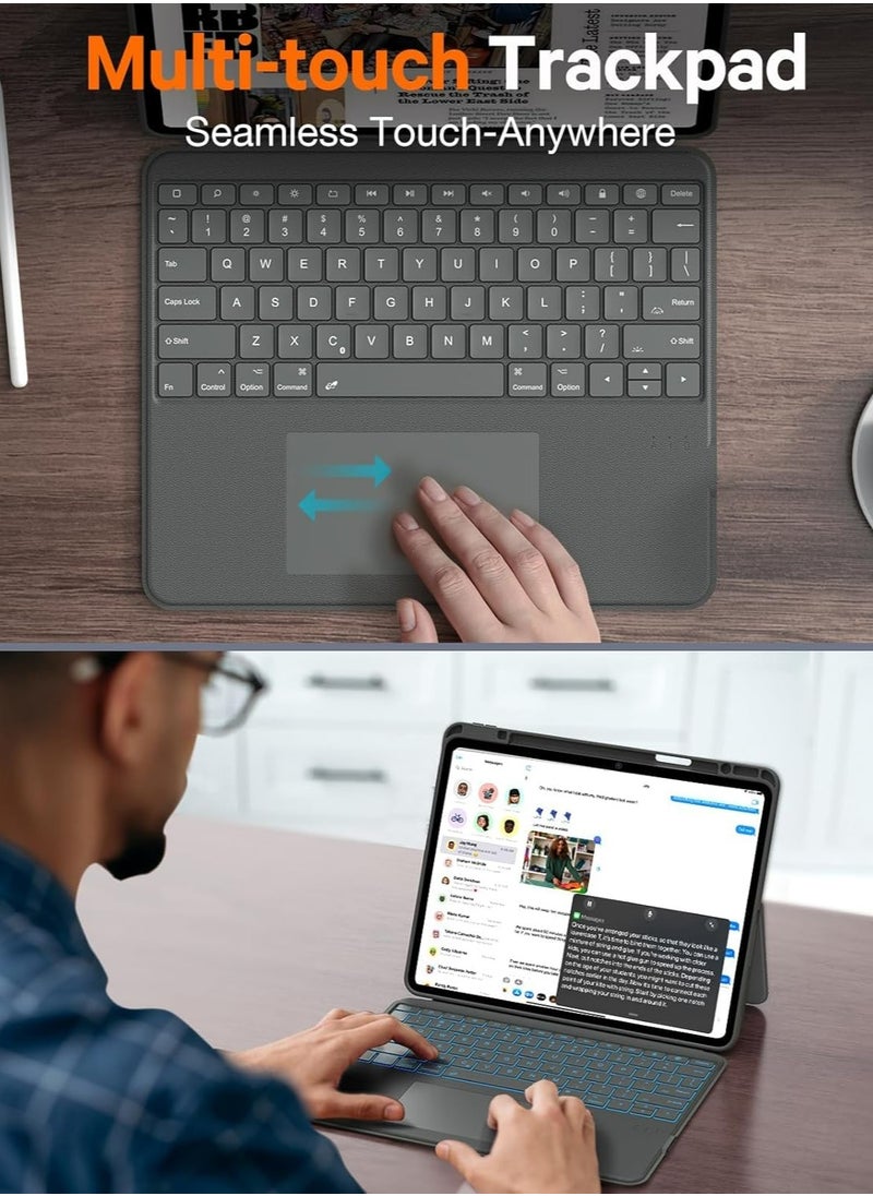 Rugged Keyboard Case for iPad 10th & 11th Generation (A16), Magnetic Detachable Case & 7-Color Backlit,, Smart Trackpad, 15°-180° Adjustable, Portrait/Landscape,  Keyboard for iPad 11th 2025/10th 2022,