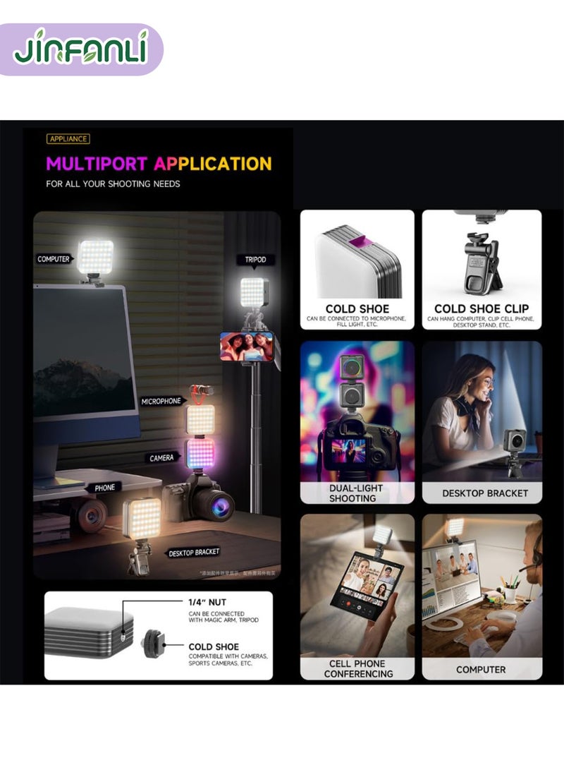 JINFANLI D12 Dual White Light Pocket Fill Light - Essential Vlogging Light for Phones/Cameras, RGB Light, 2000mAh, Cold Shoe Clip - Image 5