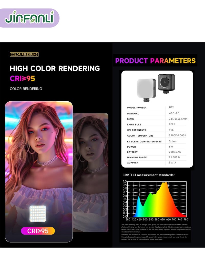 JINFANLI D12 Dual White Light Pocket Fill Light - Essential Vlogging Light for Phones/Cameras, RGB Light, 2000mAh, Cold Shoe Clip - Image 2