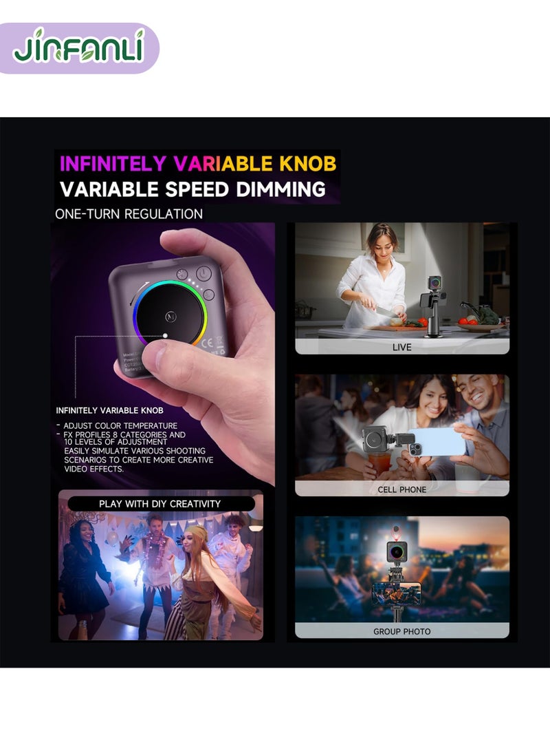 JINFANLI D12 Dual White Light Pocket Fill Light - Essential Vlogging Light for Phones/Cameras, RGB Light, 2000mAh, Cold Shoe Clip - Image 4