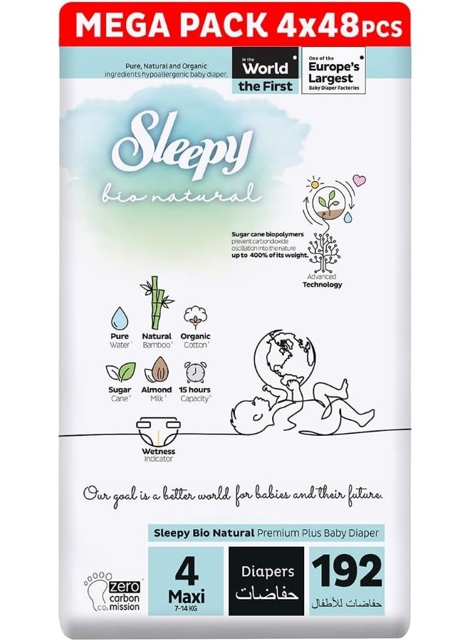 Sleepy Pack Of 192 Bio Natural Premium Size 4 Diapers, 4 X 48 Pieces