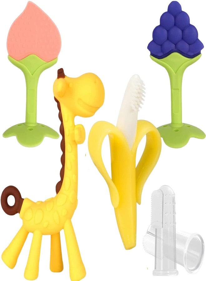 AEREX Premium Silicone Teether Combo with Finger Fruit Teether, Giraffe Teether & Banana Toothbrush for Newborn Baby, Infant, Toddlers & Kids (Baby Teether Combo Pack of 5) - Image 1