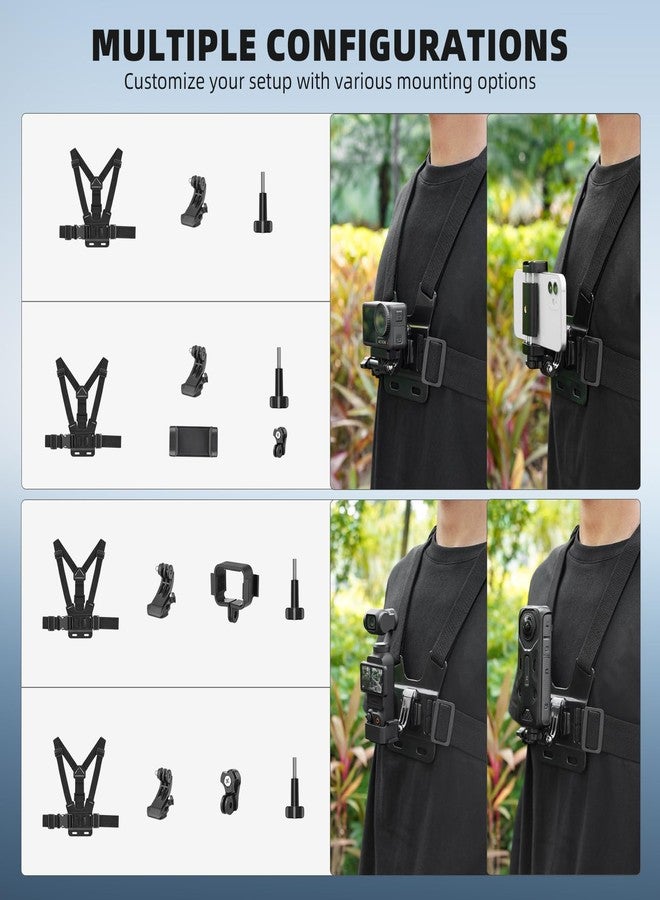 BRDRC POV Phone Chest Mount for iPhone, Head Mount Camera for Recording Vlog Body Harness Strap Holder Clip Kit for Gopro, for DJI Osmo Pocket 3, for Insta360 X5 X4 X3, for Samsung Accessories, Black - Image 2