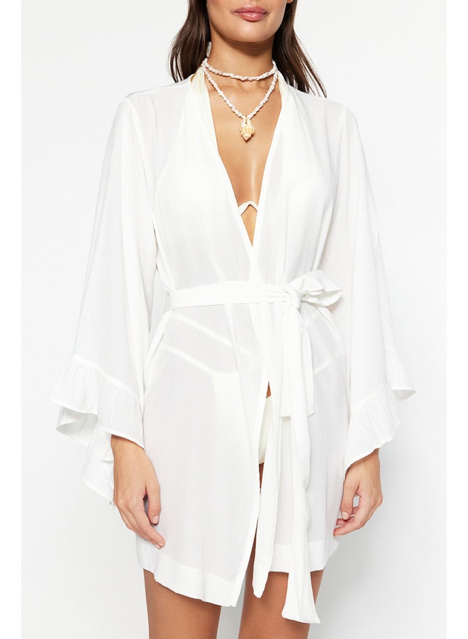 trendyol Ecru Belted Mini Woven Flounce Kimono&Kaftan TBESS21KM0002 - Image 2