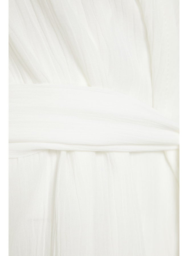 trendyol Ecru Belted Mini Woven Flounce Kimono&Kaftan TBESS21KM0002 - Image 3