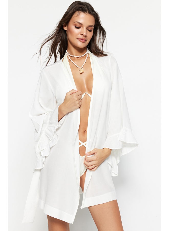 trendyol Ecru Belted Mini Woven Flounce Kimono&Kaftan TBESS21KM0002 - Image 1