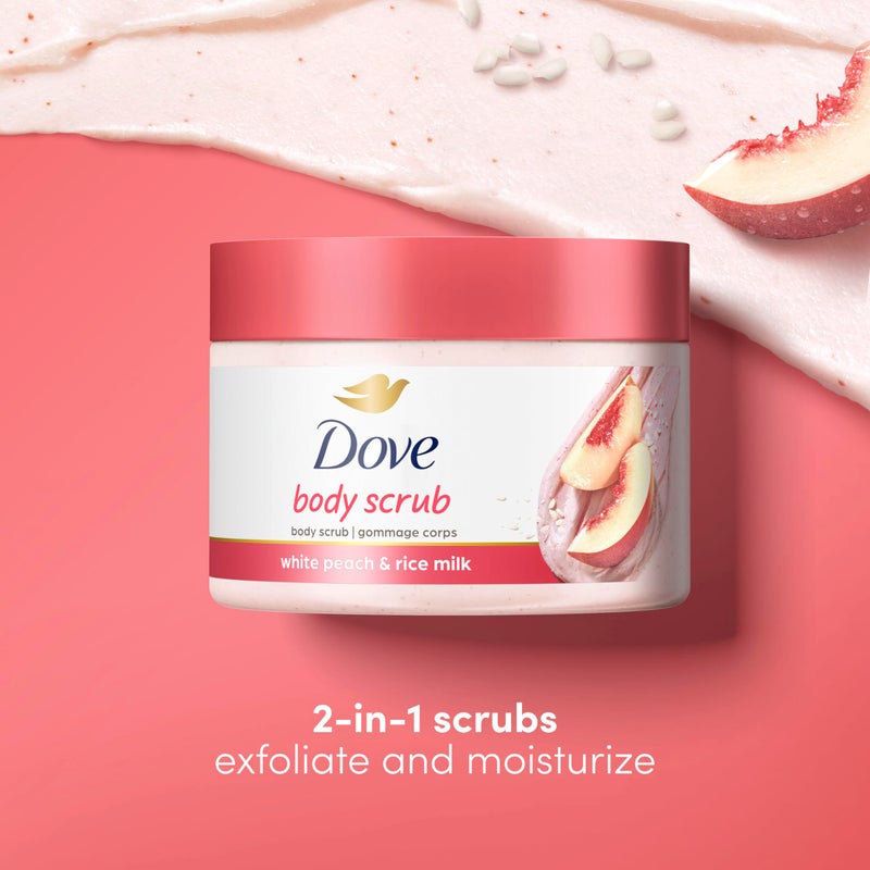 Dove Body Scrub White Peach & Crushed Rice 3 Count for Visibly Silky-Smooth, Nourished Skin, with ¼ Moisturizing Cream, 10.5 oz - Image 2