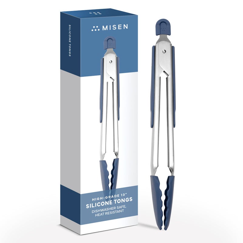 Misen Kitchen Tongs - Dishwasher Safe, Heavy Duty - Precision Silicone-Tipped Grilling Tool - Heat Resistant, Nonstick Safe - Perfect for Serving and Air Frying- 13 Inch | Blue - Image 1