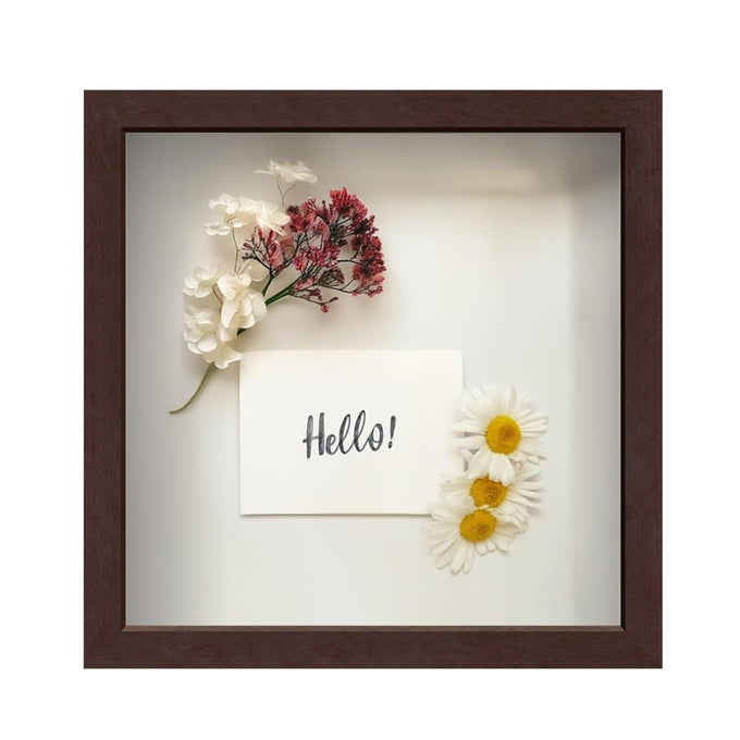11 x 11 Mahogany Wooden Shadow Box Frame Display Case with Soft Felt Back Tempered Glass Elegant White Ball Push Pins