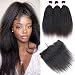 Odir Kinky Straight Bundles with 13x4 Frontal Brazilian Human Hair 26 28 30+20 Inch Unprocessed 9A Yaki Straight Virgin Hair 3 Bundles with Lace Closure Frontal Natural Color - Image 2