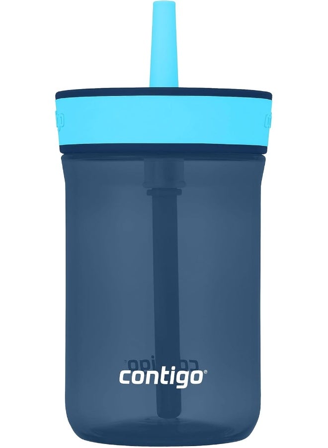 Contigo Kidsâ€™ Leighton Straw Tumbler with Spill-Proof Leak-Proof Lid, 14oz, Blueberry/Blue Raspberry - Image 1