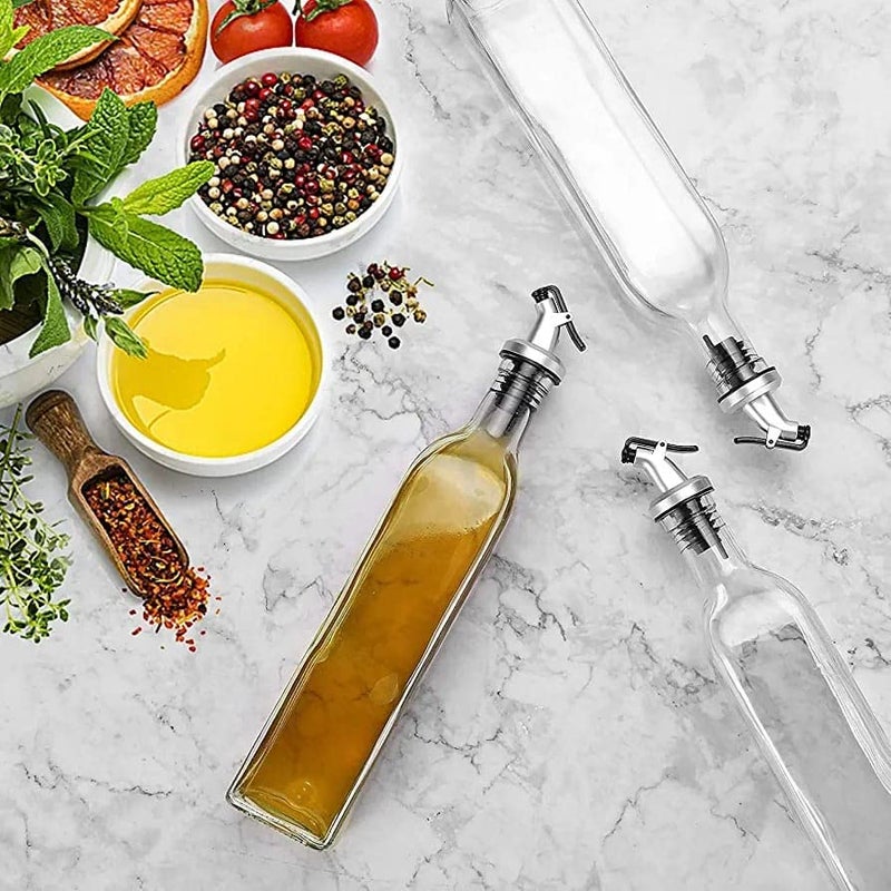 Red-Rubby Premium Glass Olive Oil Vinegar Dispenser Gravy Boat Kitchen Oil Bottle Stainless Steel Leak-Proof Soy Sauce Vinegar Storage,Oil Dispenser for Kitchen, 500ml [Set of 2] - Image 4