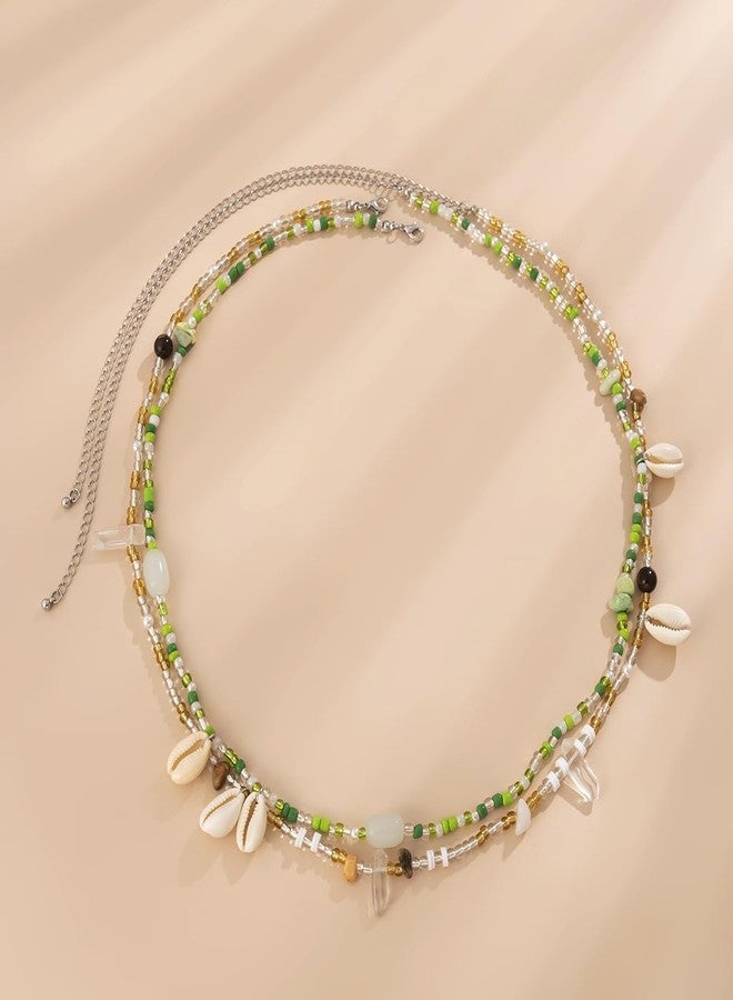 Aaishwarya Set of 2 - Boho Style White Cowrie Shell with Green & Brown Beads Beaded Waist Chain | Vacation Wear Hip Chains | Beach Accessory for Women and Girls | Statement Jewelry - Image 5